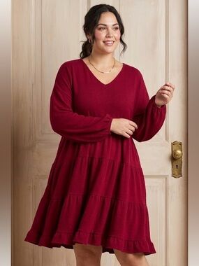 You & Me | Women’s Plus Size Boutique Burgundy Tiered Smock Dress Size 1X
